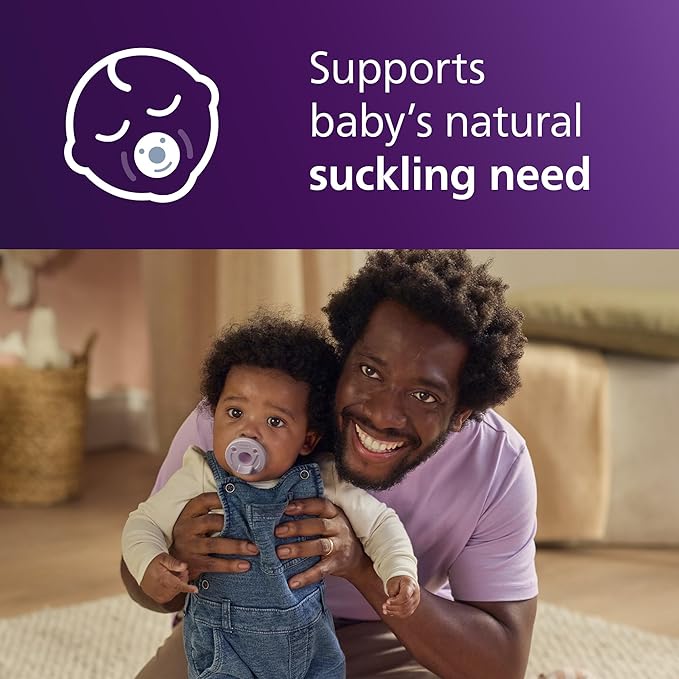 Philips Avent Soothie Baby Pacifiers - 100% Silicone Pacifiers for Babies 3-18 Months, One-piece Design, BPA-Free, Extra Durable, Lilac and Pink, 4 Pack, Model SCF192/70
