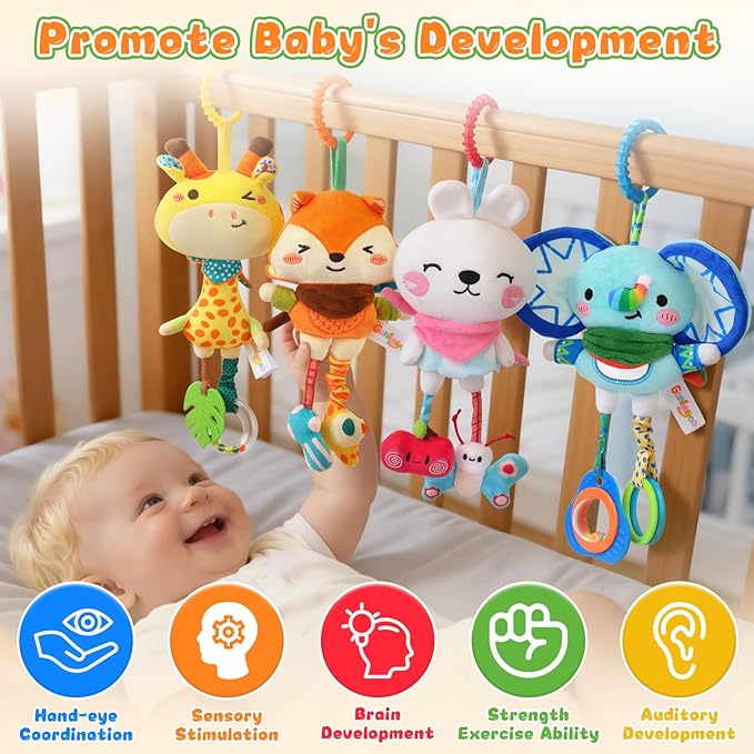 Baby Toys for 0 3 6 9 12 Months, Baby Hanging Toys, Car Seat Stroller Crib Gym Baby Rattle Toys with Teether for Newborn Infants Toddlers Baby Boys Girls Gifts