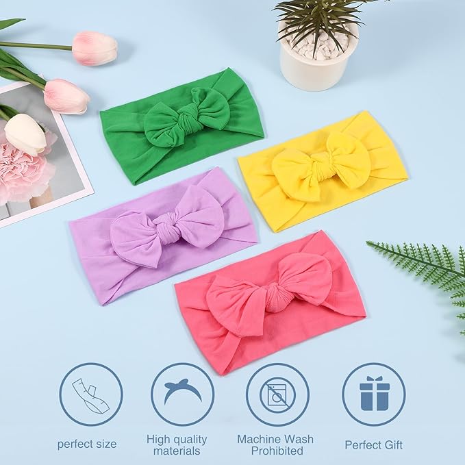 31 PCS Baby Girl Hair Bows, Super Stretchy Soft Nylon Baby Bows Headbands Set, for Newborn Infant Toddler 0-6 6-12 Months, Elastic Bow Hair Accessories Multi-Color, Shower Gift