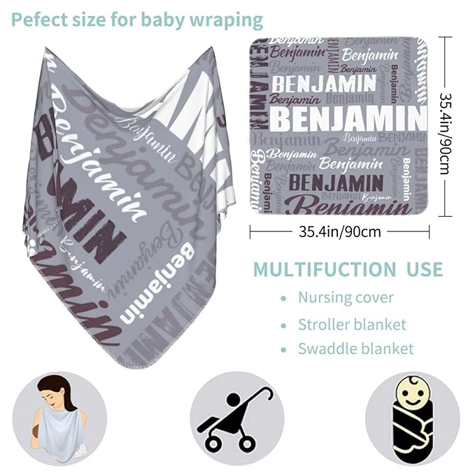 Personalized Baby Car Seat Cover for Boys Girls, Custom Monogram Nursing Covers for Breastfeeding with Name, Infant Stroller Cover, Optional Baby Bib, Baby Swaddle Set for Newborn Infant