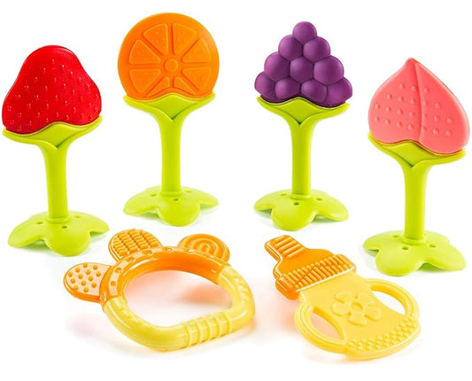 Teether Toys for Babies 0-6 Months, Newborn Infant Teethers Freezer Safe Silicone, Frozen Teething Toys 6 Pack - Perfect Baby Gift
