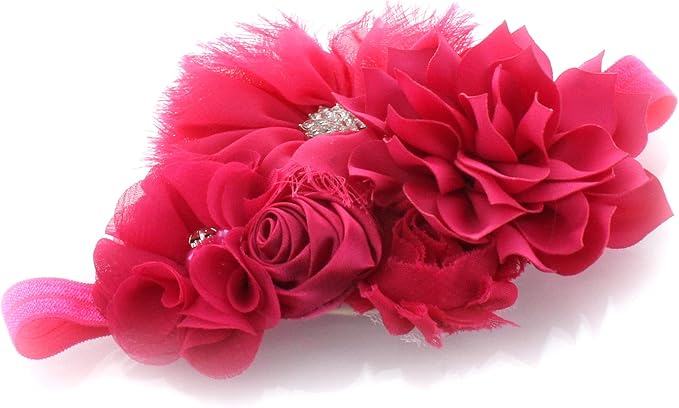 My Lello Shabby Fabric Flower Cluster Headbands Baby - Girls - Toddler Stretchy Elastic