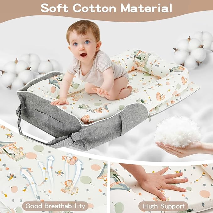 Baby Lounger, Portable Infant Lounger for Newborn, Adjustable Size Baby Nest for Infant 0-24 Months - Carousel
