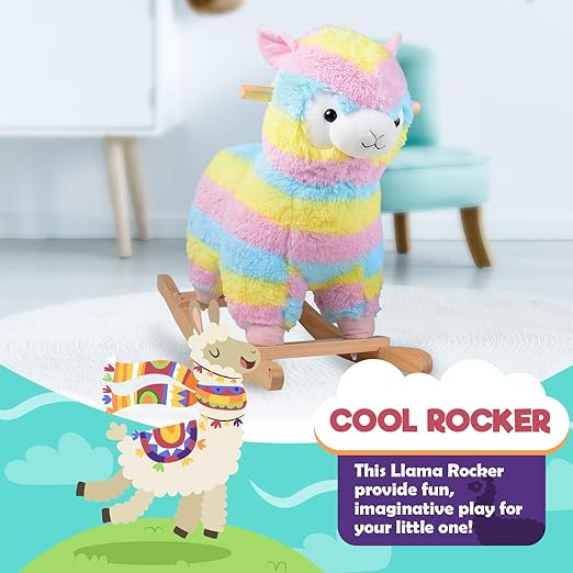 Rainbow Llama Rocker for Toddlers – Soft Plush Ride-On with Wooden Frame | Balance, Coordination, Imaginative Play & Toddler Gift, Ages 18+ Months