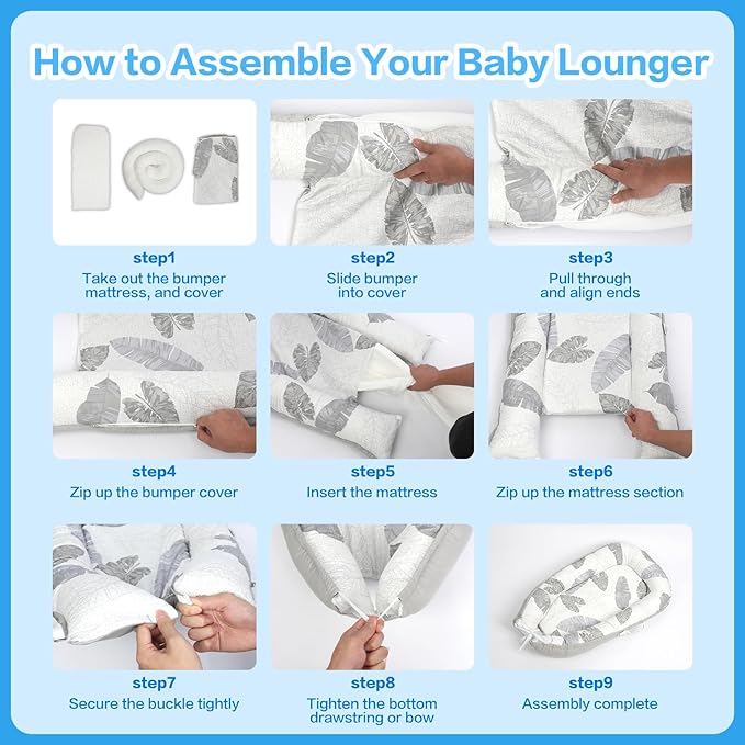 Baby Lounger, Portable Infant Support Pad for Newborn to 24 Months, Lightweight Baby Essential with Breathable Cotton for Tummy Time and Daily Care