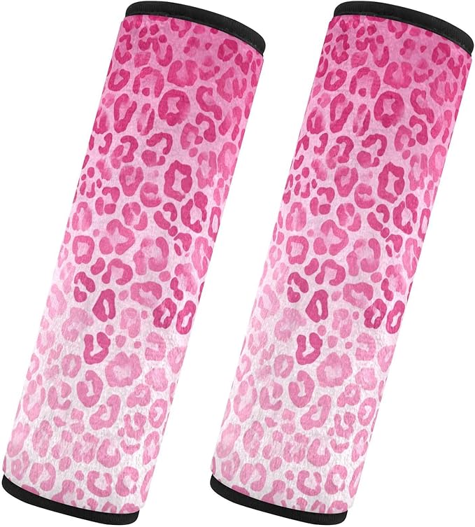 2 Pack Seatbelt Covers Seat Belt Cover Pad for Adults Boys Girls Car Seat Strap Covers Pads Cushion Universal Shoulder Strap Pad Protector for Backpack Camera Bag 10x7.7Inch Gradient Pink Leopard Prin