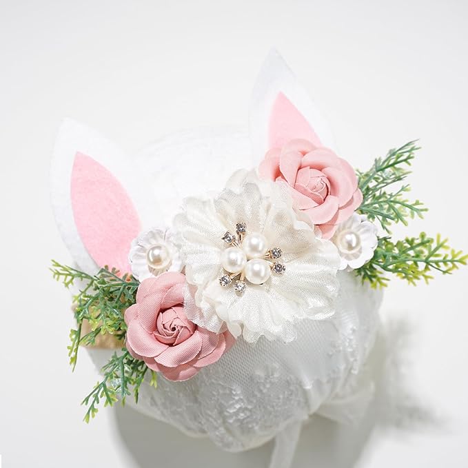 Baby Girls Flower Headband Easter Bunny Ears Nylon Hairband Cute Floral Rabbit Fairy Hair Accessories for Newborn Infant Toddler Kid