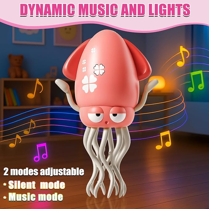 Magic Dancing Octopus Toy, Smart Tentacle Explorer, Wiggly Wonder Interactive Fun Octopus, Crawling Dancing Automatic Obstacle Sensor Toys, Crazy 8-Leg Wiggly Robotic with Music (Pink)