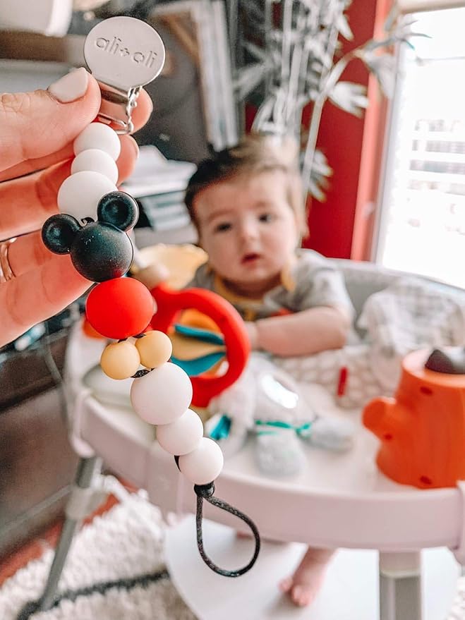 Ali+Oli Silicone Pacifier Clip for Baby (Mouse) 100% Food-Grade BPA Free Newborn Pacifier Holder Infant Binky Clip for Baby Boy or Girl