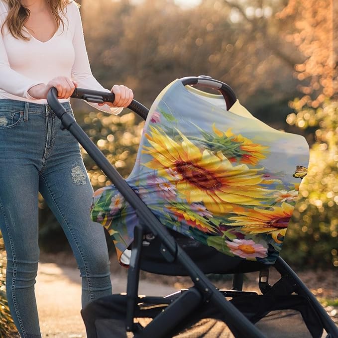 Sunflower Hummingbird Print Car Seat Canopy for Girls,Lovely Soft Nursing Cover Super Soft Washable Breastfeeding Scarf for Family