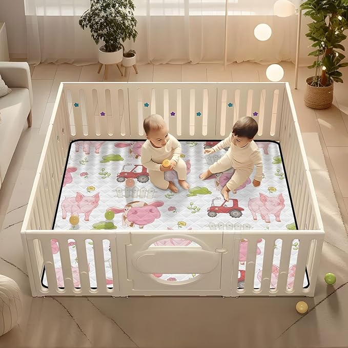 Baby Play Mat Cute Farm Cow Pig and Tractor 50 x 50 Playpen Mat Baby Play Mats for Floor Play Gym Crawling Mat Non-Slip Cushioned Baby Playmat for Infants, Babies, Toddlers