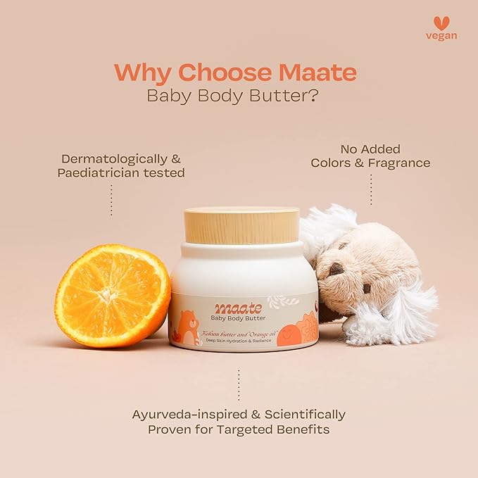 MAATE Baby Body Butter (50 gm) | Enriched with Pure Kokum Butter, Shea Butter, Orange & Saffron Oil | Baby Cream For Face, Skin & Body | Baby Body Butter For Kids 0-12 years | Baby Moisturizer Cream