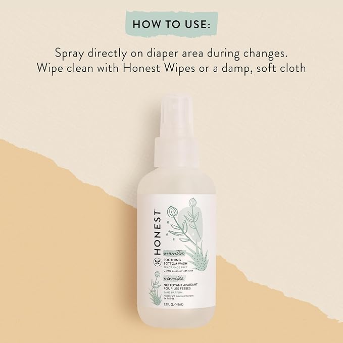 The Honest Company Diaper Rash Cream Spray + Soothing Baby Bottom Wash Bundle | Hypoallergenic, Naturally Derived, Non-Irritating, Cruelty Free | 2 fl oz, 5 fl oz
