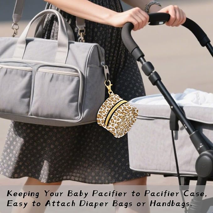 Leopard Print Pacifier Holder Case for Diaper Bag Portable Travel Pacifier Storage Case with Clip Newborn Baby Pouch for Baby Boys Girls Purse Outdoor