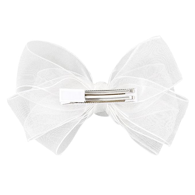 5.5-Inch Organza Double Hair Bows Alligator Clips Hair Accessories for Girls Toddler Kids Children Teens -White