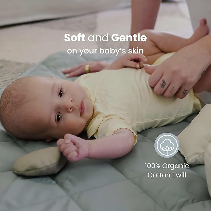 Snuggle Me® 2-in-1 Baby Play Mat - 100% Organic Cotton Baby Mat for Floor Play, Quilted, Foldable Playmat with Matching Tote Bag Included, Safety Certified & Machine Washable (37" x 37") - Gumdrop