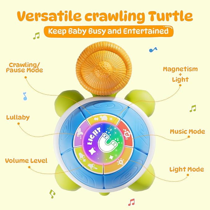 BLF FUN Baby Toys 6-12 Months, Musical Turtle Crawling Toys with Mama and Babies, Baby Learning Toys with Light & Music, Christmas Birthday Gifts for Boys Girls 6,7,8,9-12 Months
