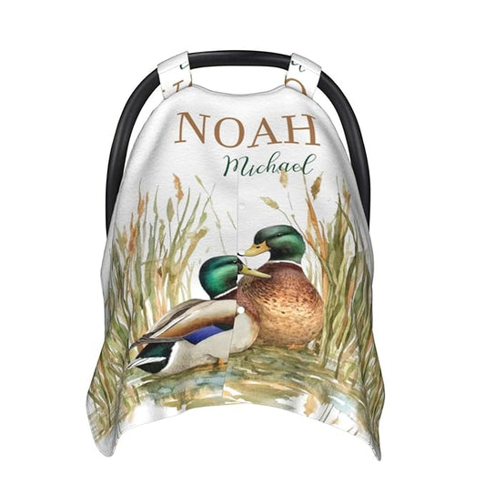 Personalized Baby Car Seat Canopy with Name – Wild Duck Theme, Custom Minky Nursing Cover for Boys & Girls, Soft Stroller Cover for Infants & Newborns, Carseat Canopy for Breastfeeding