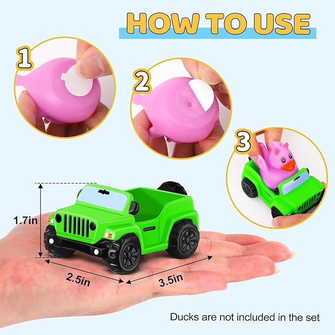 ANGGIKO 3.5 Inch Green Car Toy Match Most 2 in Rubber Ducks, Ducks for Jeeps, Vehicle Toys for Car Dashboard Decorations Accessory Rubber Duck Collection, Easter Basket Stuffers for Kids Party Favors