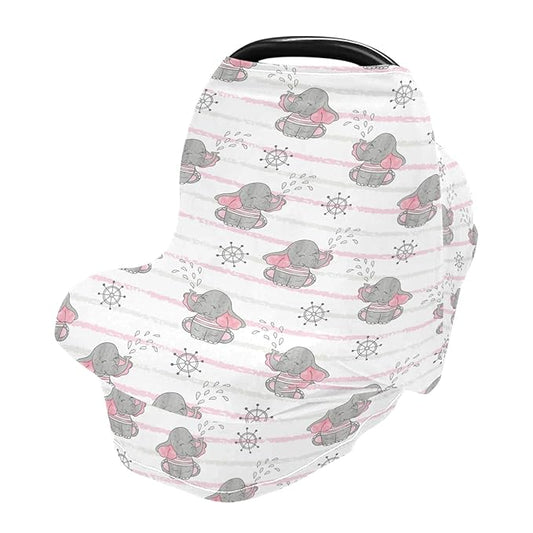 Stretchy Baby Car Seat Covers for Boys Girls Elephants Infant Car Canopy Nursing Cover Breastfeeding Scarf