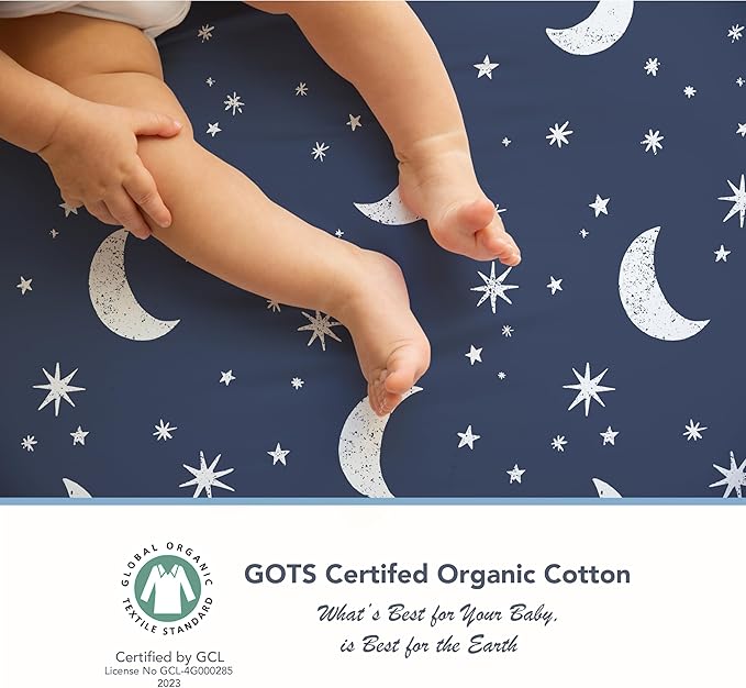 100% Organic Cotton Fitted Sheets Fit and are Compatible with Graco Pack n Play, Babyletto, Pamo Babe, Hiccapop, Dream on Me, Evenflo, Baby Trend Portable/Mini Crib/Playards. 2 Pk