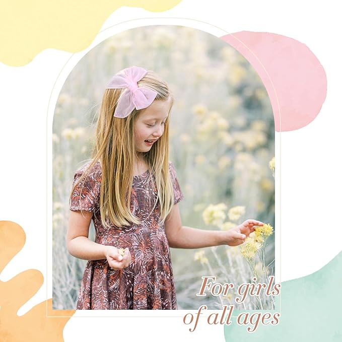 6 PCS Tulle Hair Bows for Girls, CN Toddler Bows with Glitter Star Alligator, Colorful Hair Barrettes Wedding Hair Grips Accessories for Baby Girls Infants Toddler Teens Party (Type A)