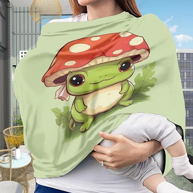 Forchrinse Frog Mushroom Car Seat Cover for Babies Girls Cartoon Animal Breastfeeding Nursing Cover Infant Carseat Canopy Stroller Cover Soft and Breathable