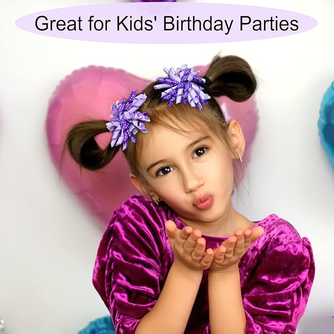 Yxiang 2PCS Purple Korker Bows for Girls 3'' Curly Bow Hair Clip Ribbon Ponytail Bows Alligator Clip Hair Barrette for Girls Toddlers Kids