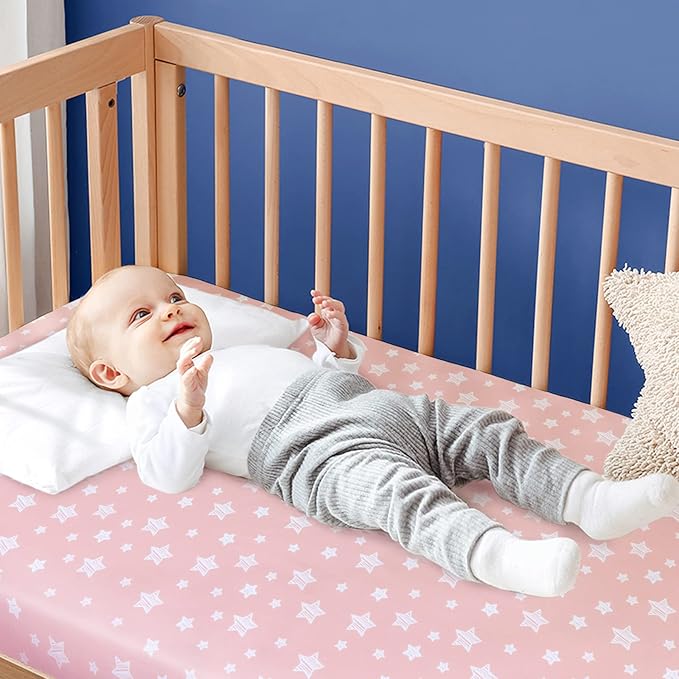 Crib Sheets for Girls 4 Pack, Fitted Crib Sheets for Standard Size Crib and Toddler Mattresses, Soft and Breathable Baby Gift Girl Set, Pink