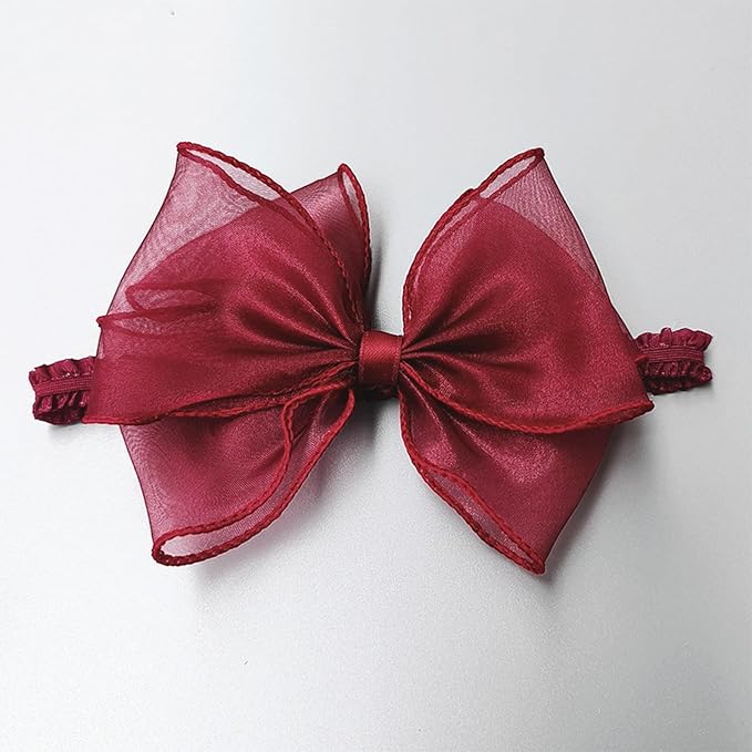 Cute Lace Bow Baby Girls Headbands Large Knot Hair Band Soft Chiffon Hairband Elastic Shower Hair Accessories for Newborn Infant Toddler Kids (Red A, Elastic)
