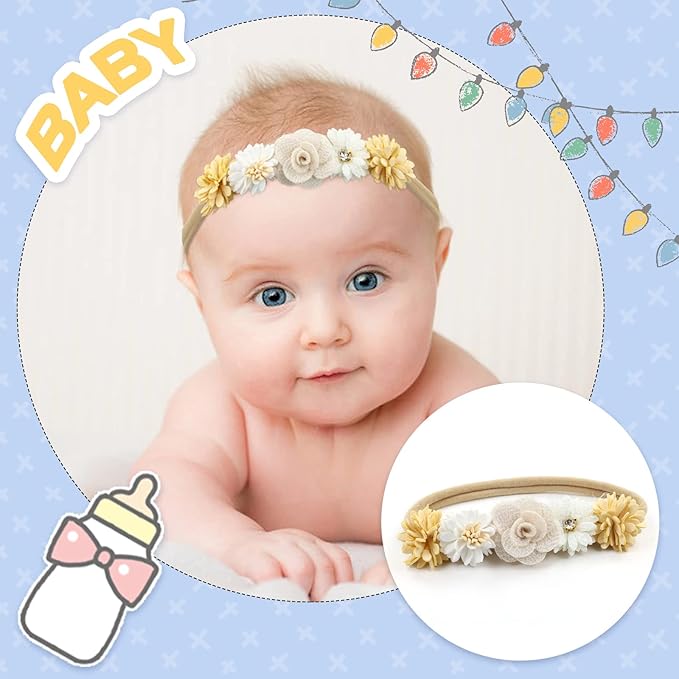 Cinaci 5 Pack Delicate Floral Flower Nylon Headbands Hair Bands Accessories for Baby Girls Newborns Infants Toddlers Kids (5 Pack S7)