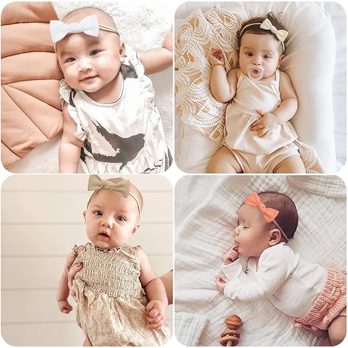 Nylon Baby Headband Hairbands with Tied Bow Stretchy Hairbands and Bows 20 Pack Headwrap for Newborn Infant Toddler Hair Accessories
