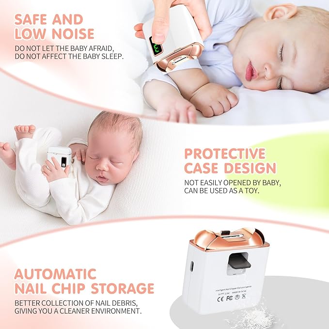 Electric Nail Clipper & Nail File - Automatic Baby Trimmer with LED Light, Rechargeable 3-Speed Quiet Safety Blades & Built-in Scrap Collection, Portable Nail Care for Infant, Kids, Adults, Elderly