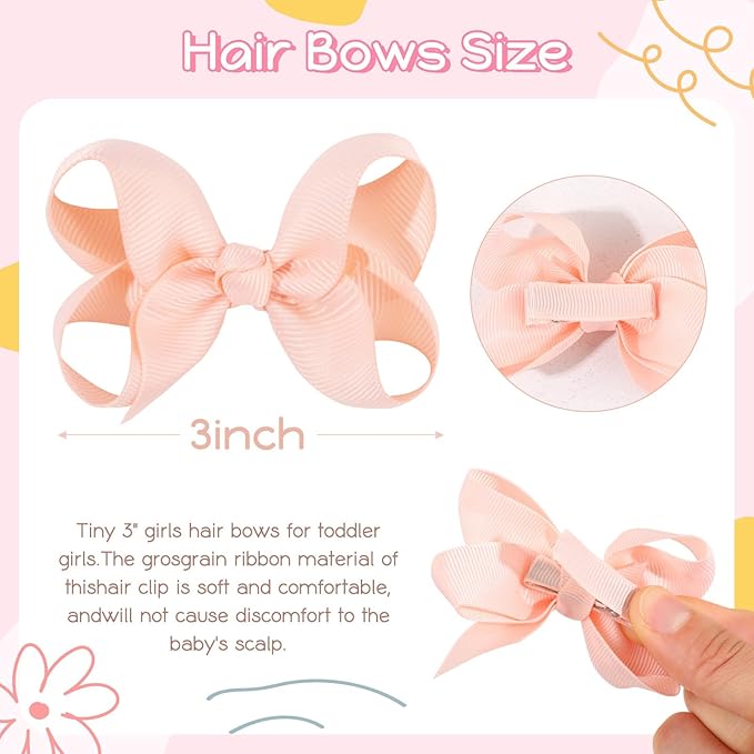 24PCS 3inch Hair Clips, Oaoleer Girls' Fully Lined Tiny Bows Alligator Clips for Infants Toddlers (12 Colors, Style H)