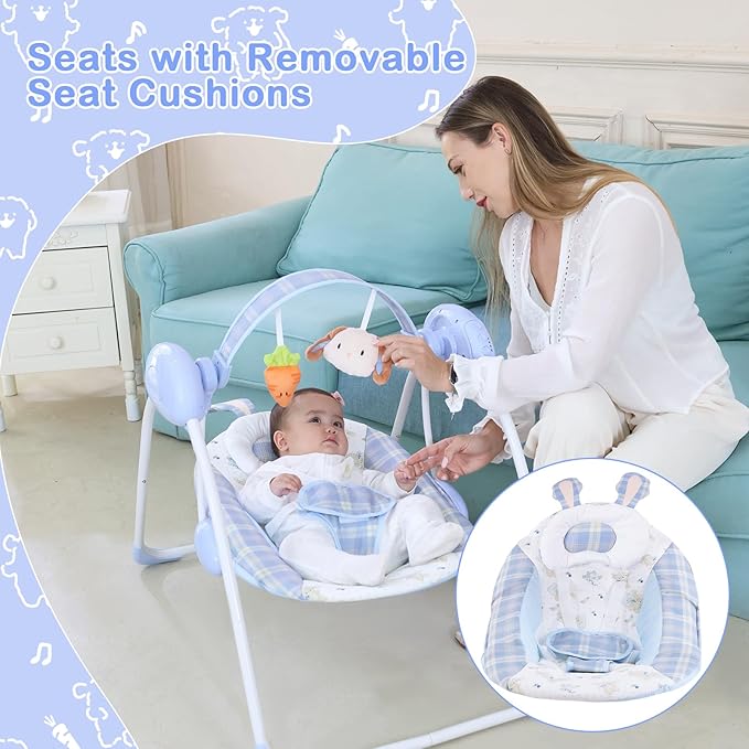 Baby Swing for Infant,Newborn Swing with Music,5 Speed Levels,Timing Setting,Soft Cushion,Foldable Infant Swing for Indoor Outdoor Use 0-9 Months