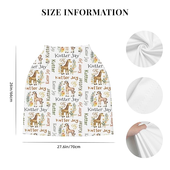 Personalized Giraffe Baby Car Seat Cover with Name,Multi-Use Canopy for Nursing, Strollers,Shopping Carts,Customized Breastfeeding Cover, Full Privacy,Infant Stroller Cover