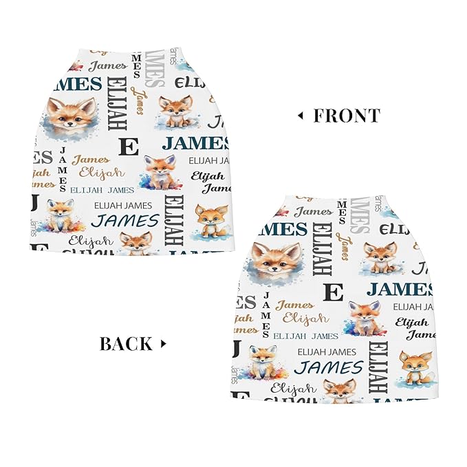 Personalized Baby Car Seat Covers for Babies, Custom Fox Nursing Breastfeeding Carseat Canopy with Name, Infant Stroller Covers for Newborn Girls Boys, Breathable Carseat Cover