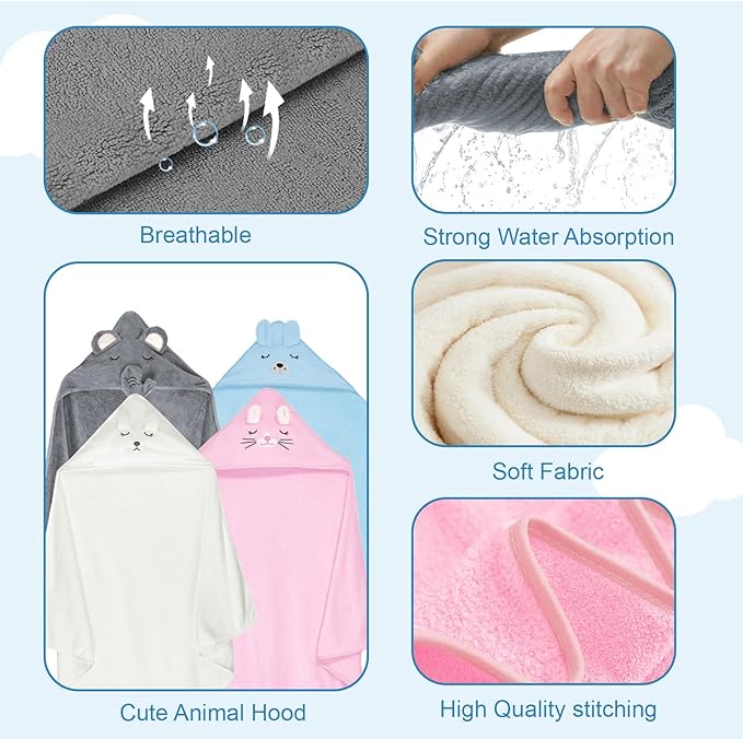 Toddler Bath Towels, Soft Hooded Baby Towels with Hood, Baby Towel Set, UltraAbsorbent Hooded Baby Towel 4pack