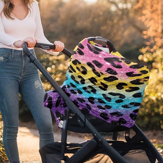 Forchrinse Colourful Leopard Print Car Seat Cover for Babies,Soft and Breathable Breastfeeding Nursing Cover Infant Carseat Canopy Stroller Cover for Boys Girls