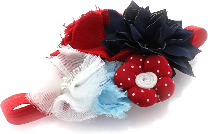My Lello Shabby Fabric Flower Cluster Headbands Baby - Girls - Toddler Stretchy Elastic