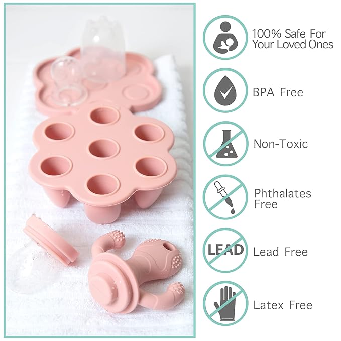 Little Twig Baby Fruit Feeder Pacifier & Teether Set – Silicone Baby Food Feeder with Freezer Tray, BPA Free Teething Toy for Infants, Breast Milk Pops, Fruit & Puree Feeder, Baby Led Weaning Kit