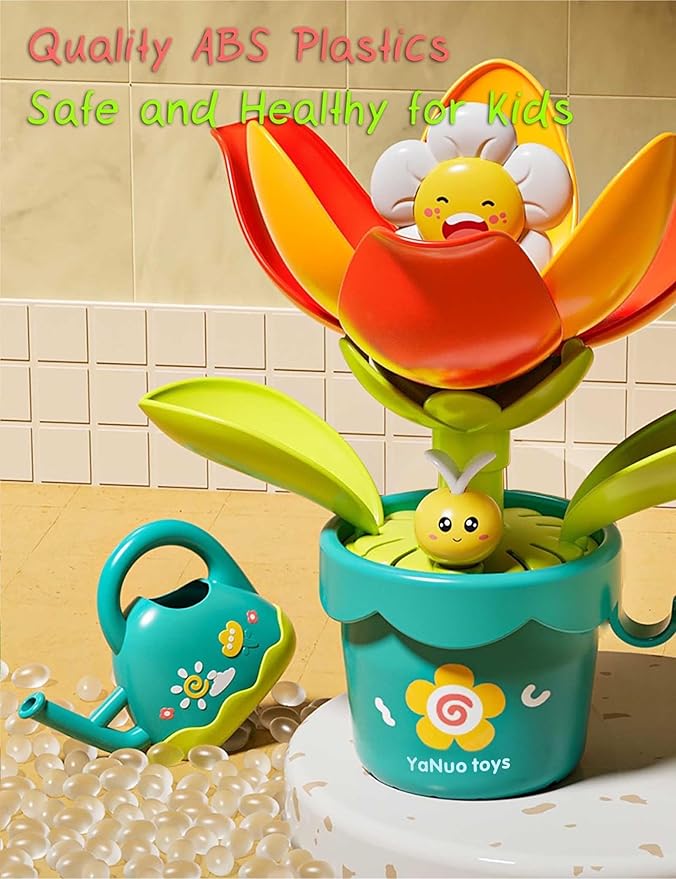 Sprinkler Sunflower Bath Toy, Baby Watering Flowering Toy for Boys and Girls, BPA-Free Tub Water Play Set with Watering Can & Suction Cup, Montessori Bathroom Gift