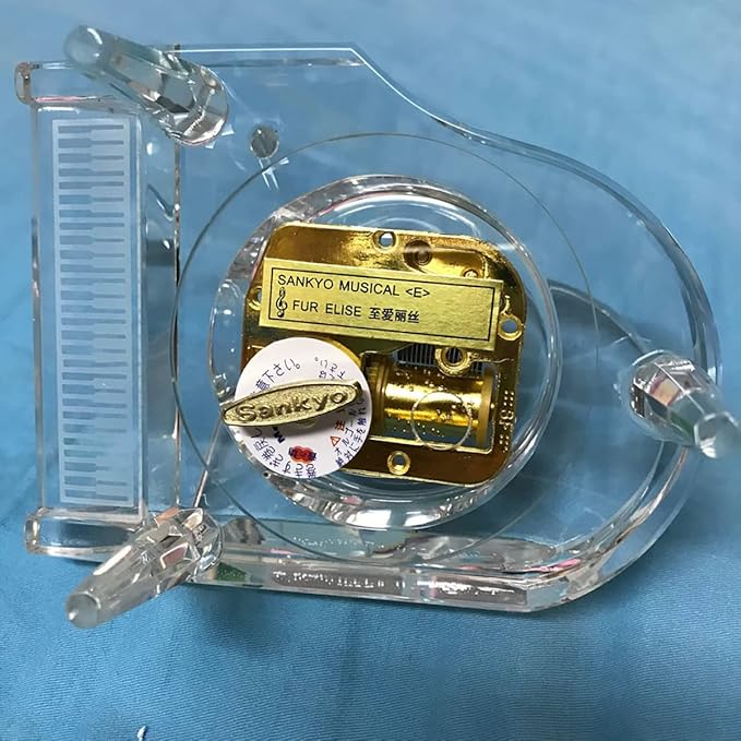 BinkeGG Play (What a Wonderful World) K9 Crystal Clear Grand Piano Wind up Music Box with Sankyo Musical Movement (65 Tunes Option)