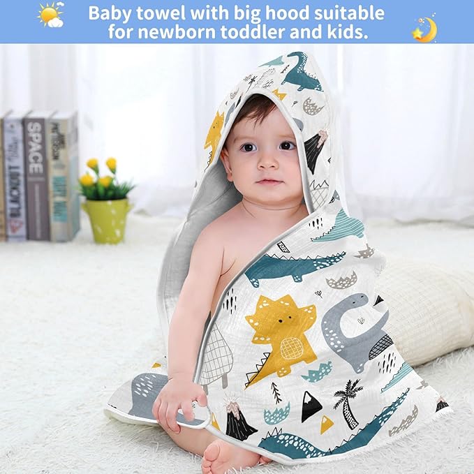 Dinosaur Baby Boys Girls Bath Towel Cute Dragon Hooded Towels Newborn Toddlers Organic Cotton Washcloths Shower Beach Towel 35 x 35 Inch