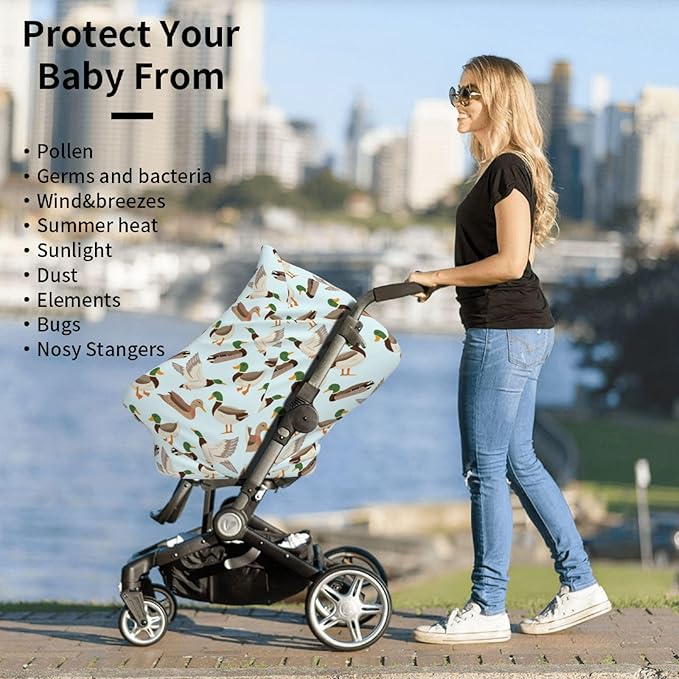 Cute Mallard Duck Baby Stuff Car Seat Covers Baby Multi-Use Car Seat Canopy Carrier Cover, Breathable Breastfeeding Cover Boys & Girls