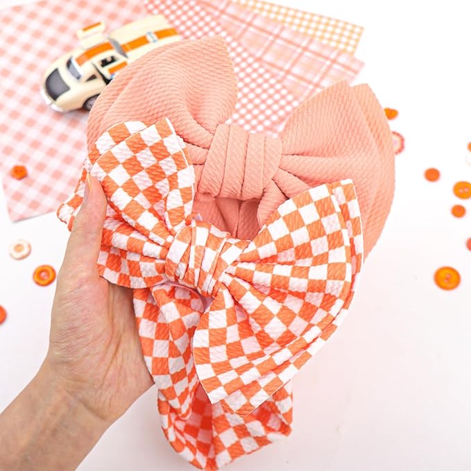 YanJie 2PCS 7’’ Orange Bows for Baby Girls Checkered Headband Double Layered Bow Infants Toddler Hair Accessories Newborn Headbands Baby Clothes