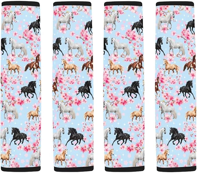 AFPANQZ Horse Cherry Blossoms 2 Pack Car Seat Belt Pads Covers Harness Universal Fit Cute Safety Seatbelt Comfortable Pads Cushion for Adults Kids Non-Slip Shoulder Straps