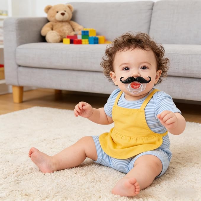 Funny Baby Pacifiers,Mustache Pacifiers for Babies 0-18 Months,Baby Teeth and Vampire Pacifier Funny Pacifier BPA Free