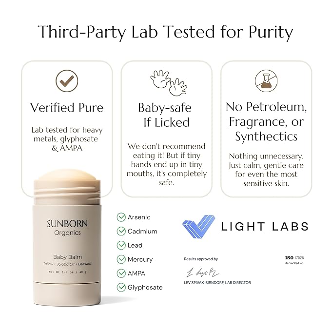 Baby Balm | 3 Natural Ingredient Moisturizing Stick for Eczema Relief, Sensitive Skin & Diaper Rash | Grass-Fed Tallow, Organic Jojoba & Beeswax | Lab Tested Baby-Safe, Made in USA