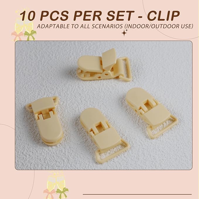 10-Pack Pacifier Clip Replacement Ends - BPA-Free Plastic Fasteners for DIY Baby Crafts, Sewing Bibs & Blankets Straps (3/4 Inch, Complexion)